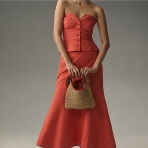 NWT Maeve Anthropologie Corset Top Midi Orange Dress Size 8